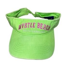 Vintage Visor Womens Myrtle Beach Green Pink Spell Out 90s Lime South Carolina